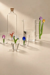 Wildflower Bloom Clear and Green Glass Wine Glass
