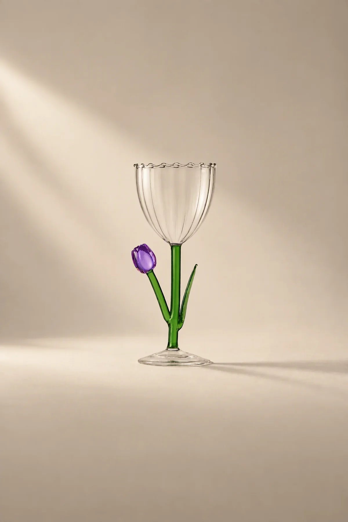 Wildflower Bloom Clear and Green Glass Wine Glass