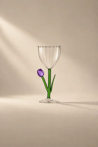 Wildflower Bloom Clear and Green Glass Wine Glass
