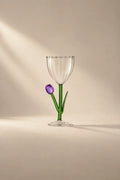 Wildflower Bloom Clear and Green Glass Wine Glass