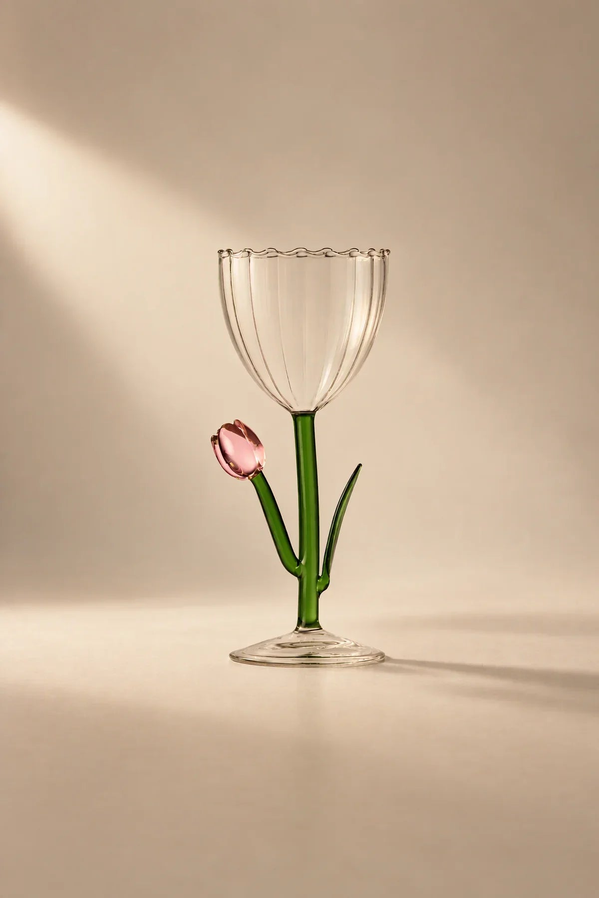 Wildflower Bloom Clear and Green Glass Wine Glass