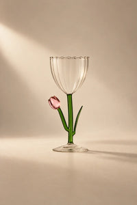 Wildflower Bloom Clear and Green Glass Wine Glass