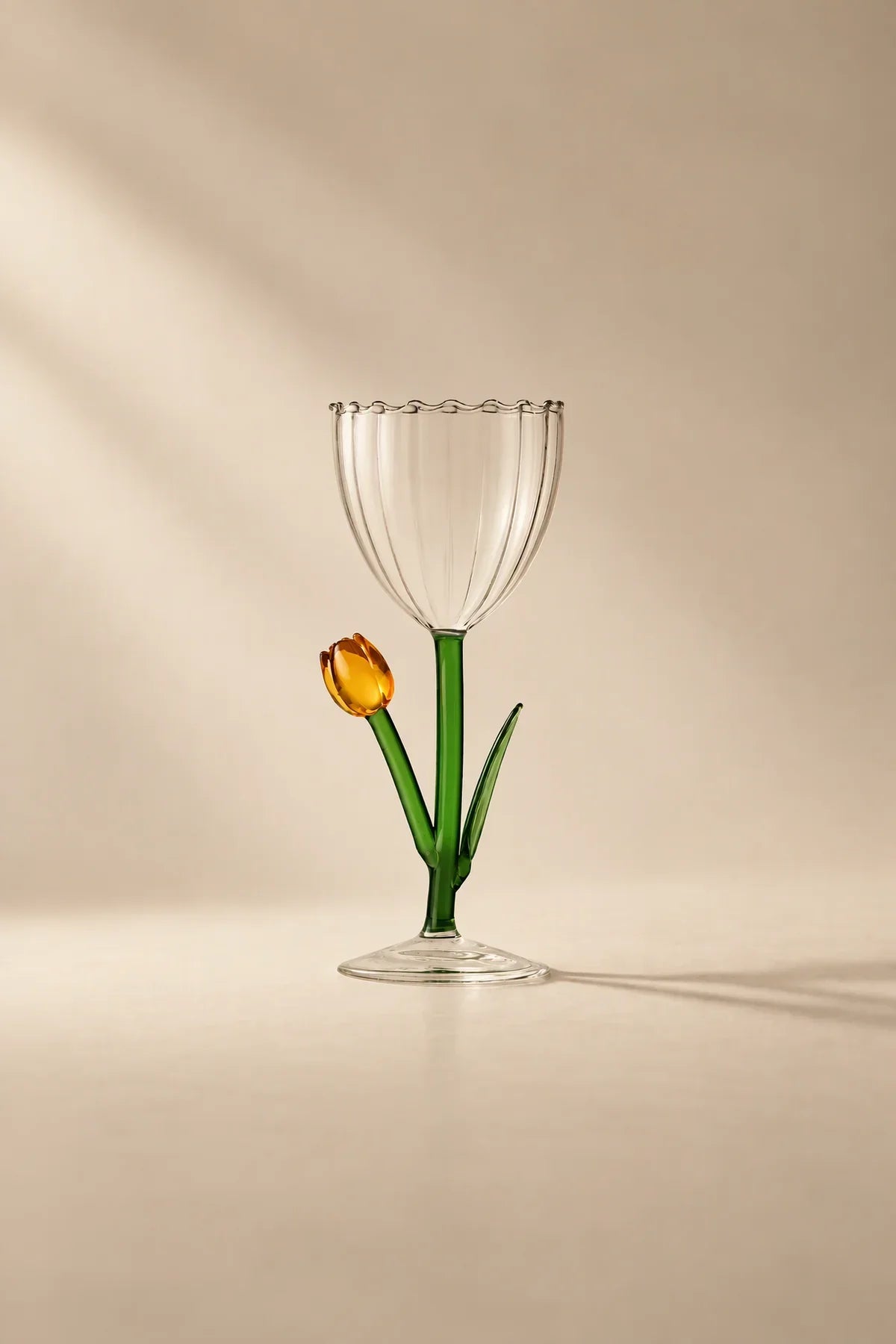 Wildflower Bloom Clear and Green Glass Wine Glass