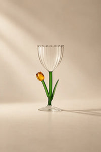 Wildflower Bloom Clear and Green Glass Wine Glass