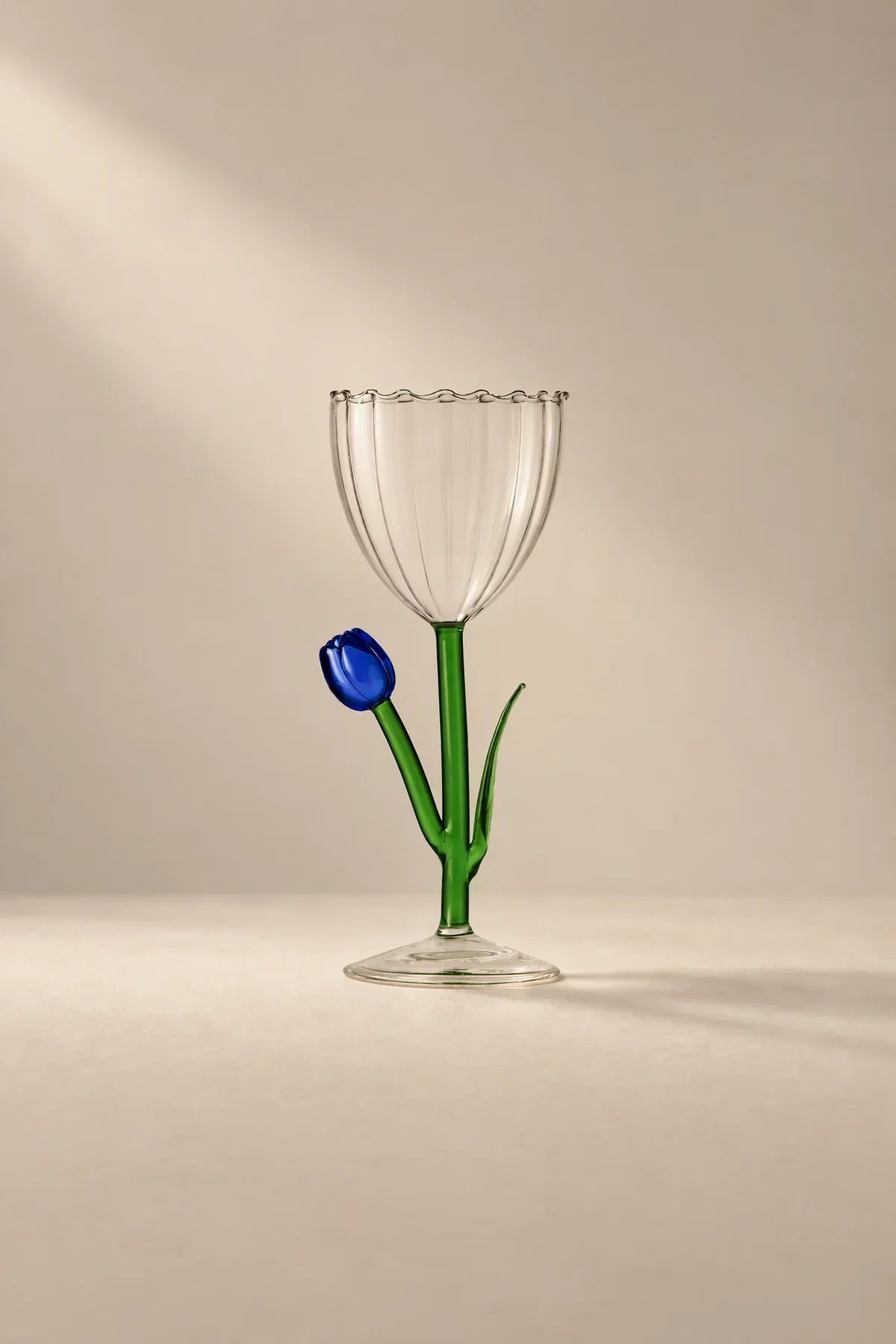 Wildflower Bloom Clear and Green Glass Wine Glass