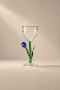 Wildflower Bloom Clear and Green Glass Wine Glass
