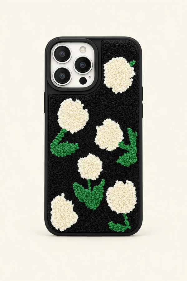 Meadow Hour Black Embroidered Phone Case