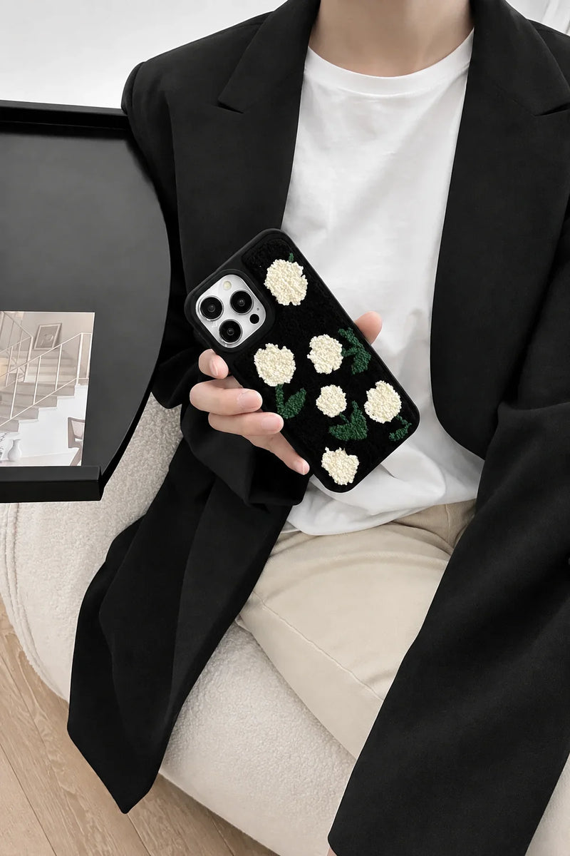 Meadow Hour Black Embroidered Phone Case