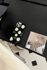 Meadow Hour Black Embroidered Phone Case