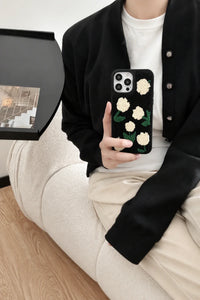 Meadow Hour Black Embroidered Phone Case