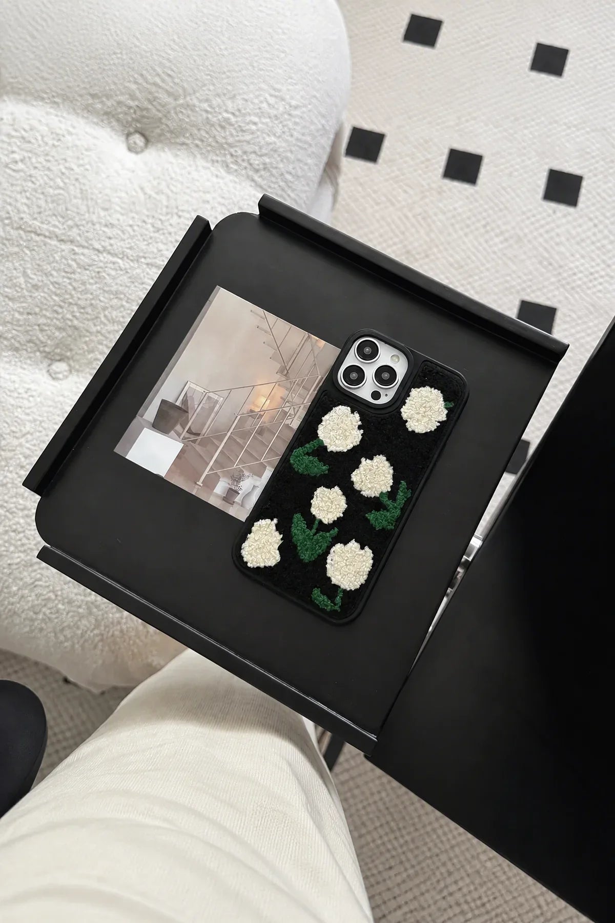 Meadow Hour Black Embroidered Phone Case