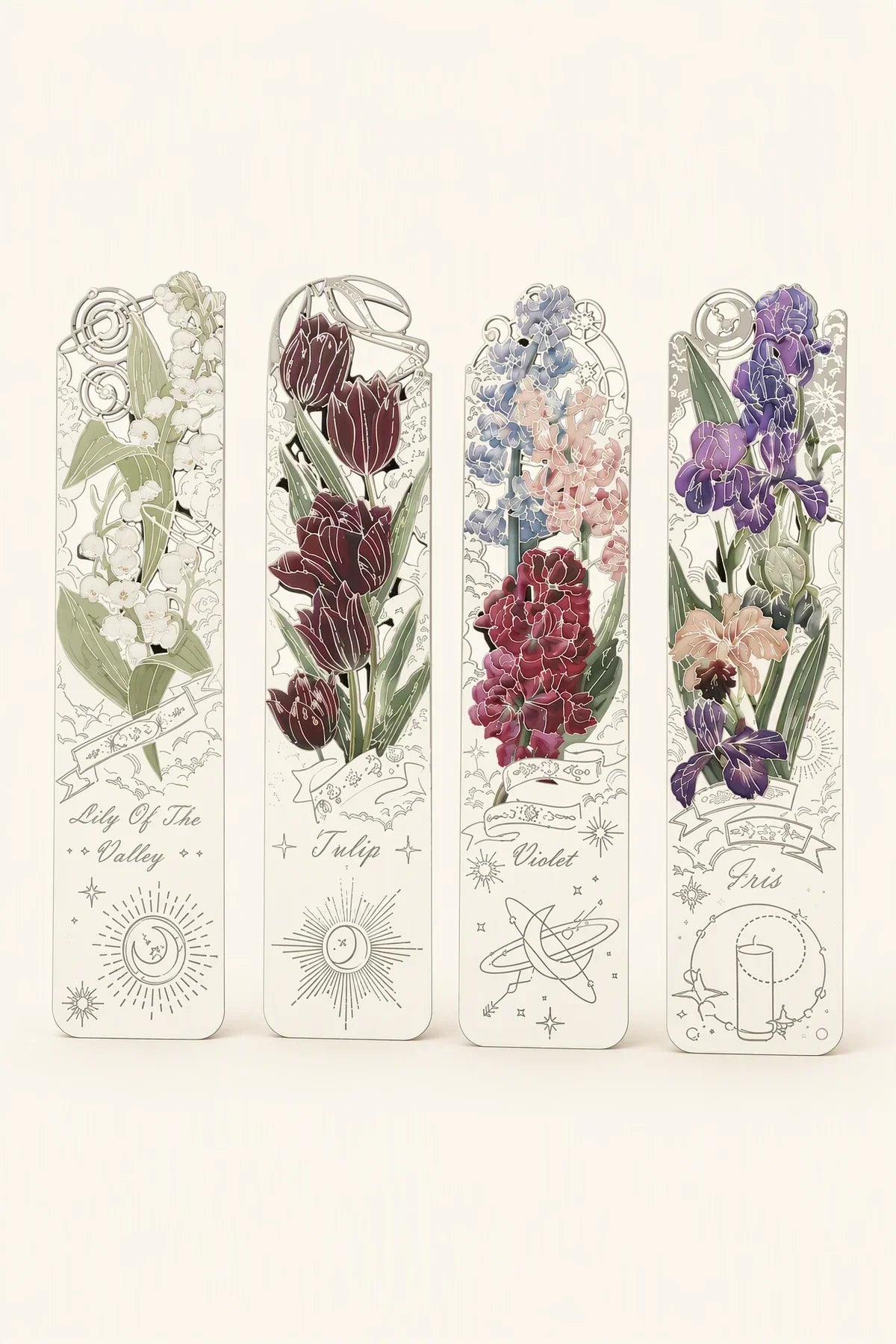 Midnight Bloom Silver-Etched Metal Bookmark