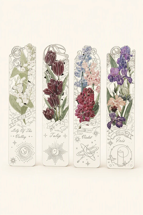 Midnight Bloom Silver-Etched Metal Bookmark