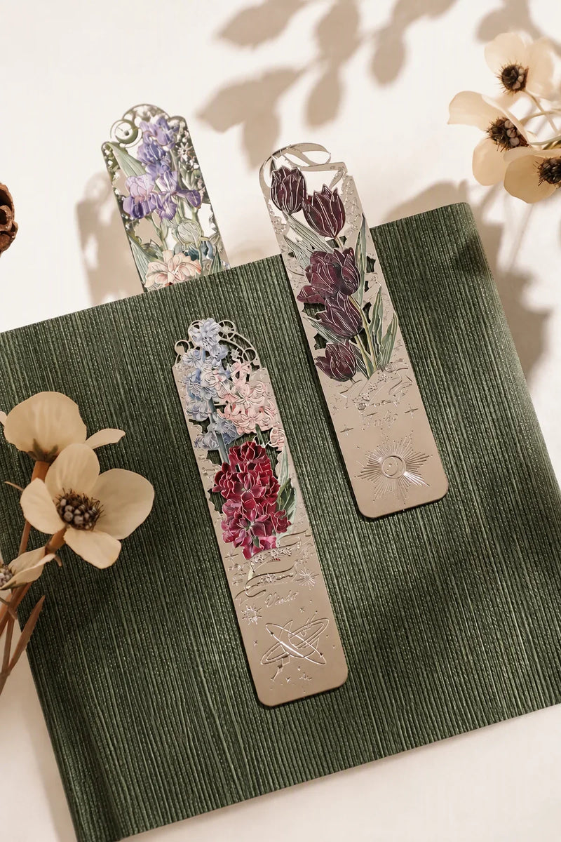 Midnight Bloom Silver-Etched Metal Bookmark