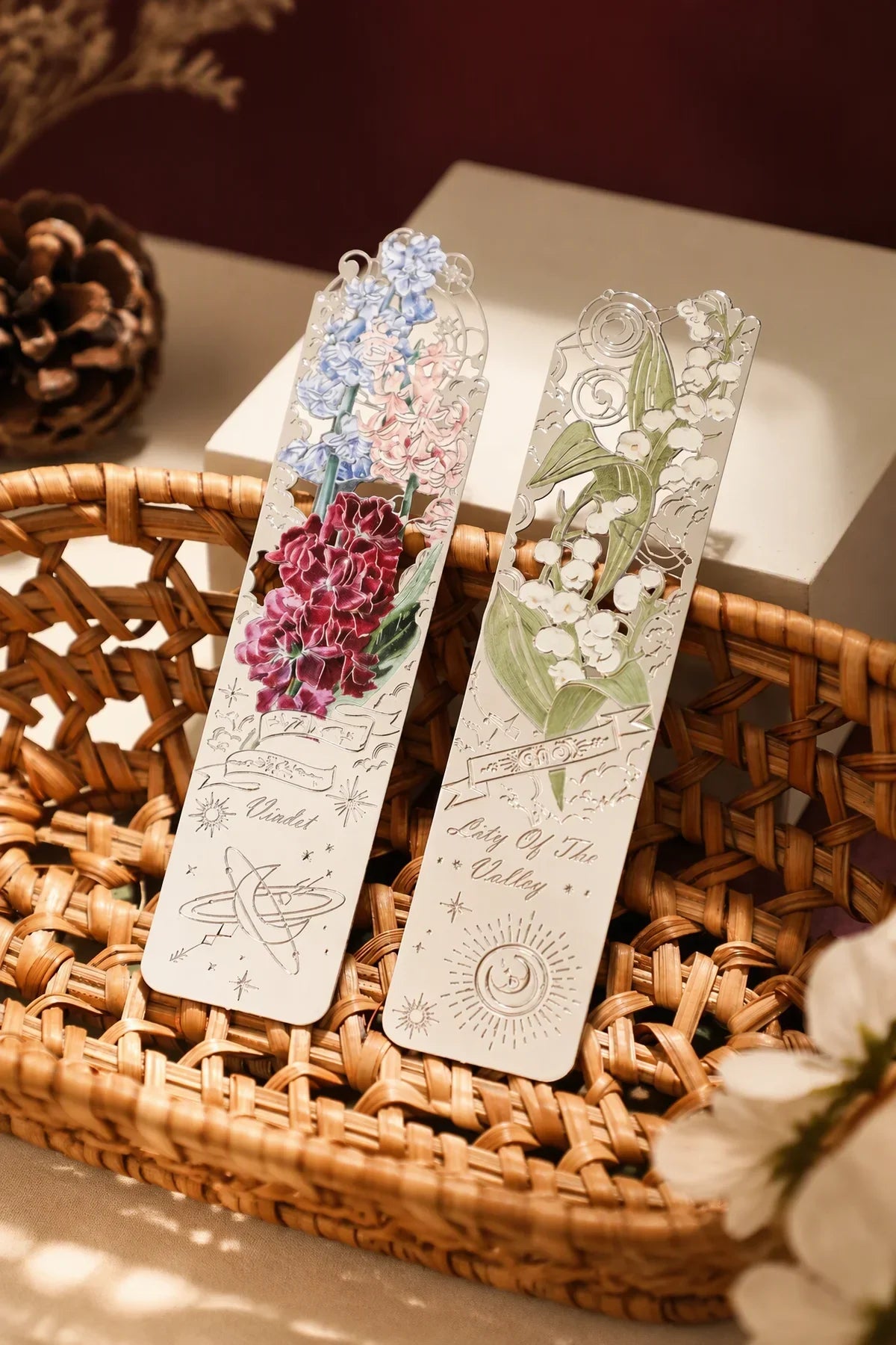 Midnight Bloom Silver-Etched Metal Bookmark