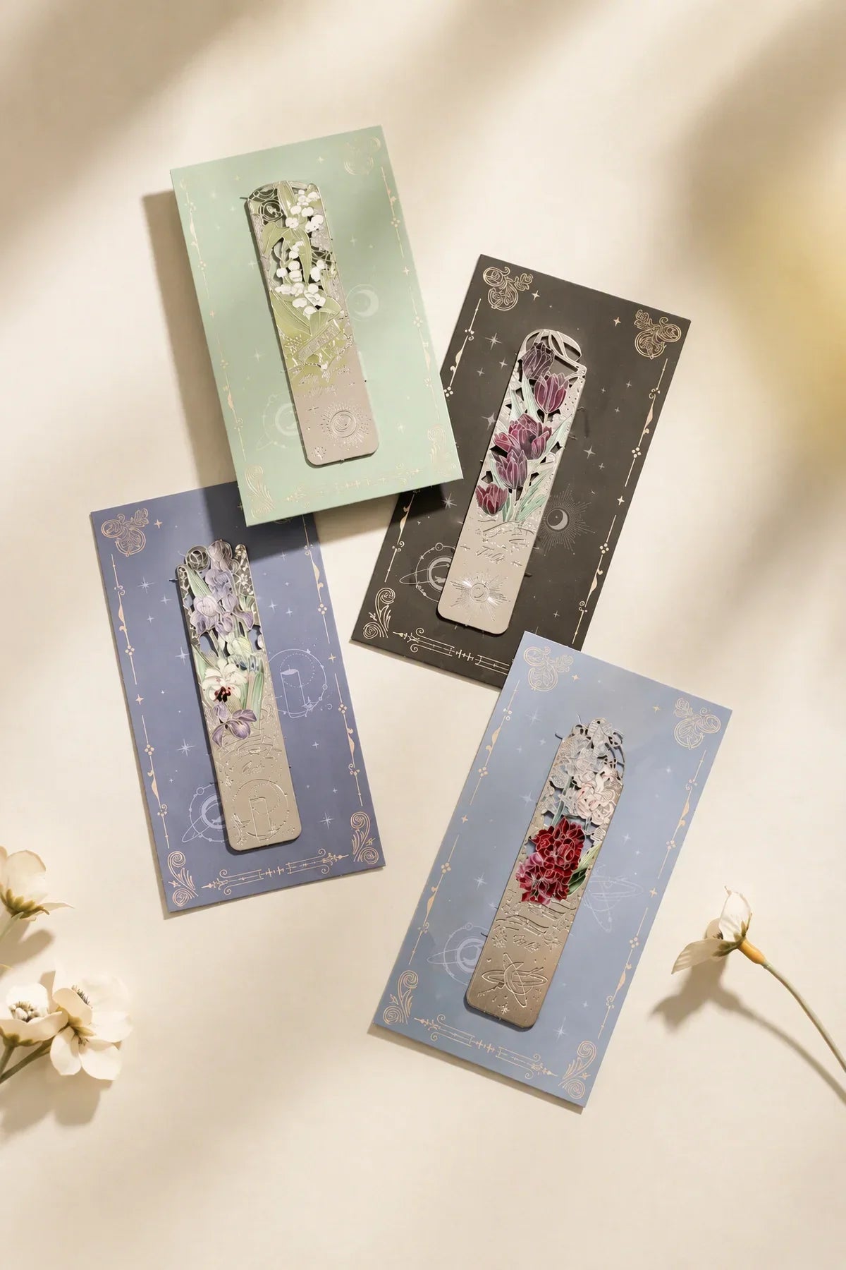 Midnight Bloom Silver-Etched Metal Bookmark
