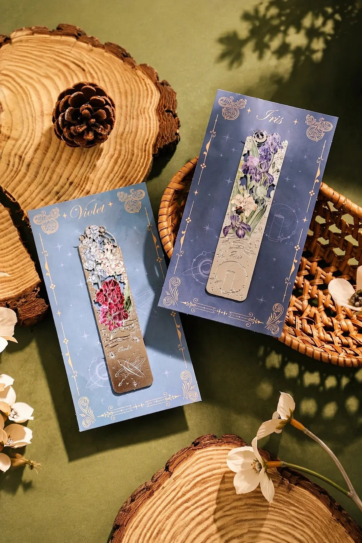 Midnight Bloom Silver-Etched Metal Bookmark