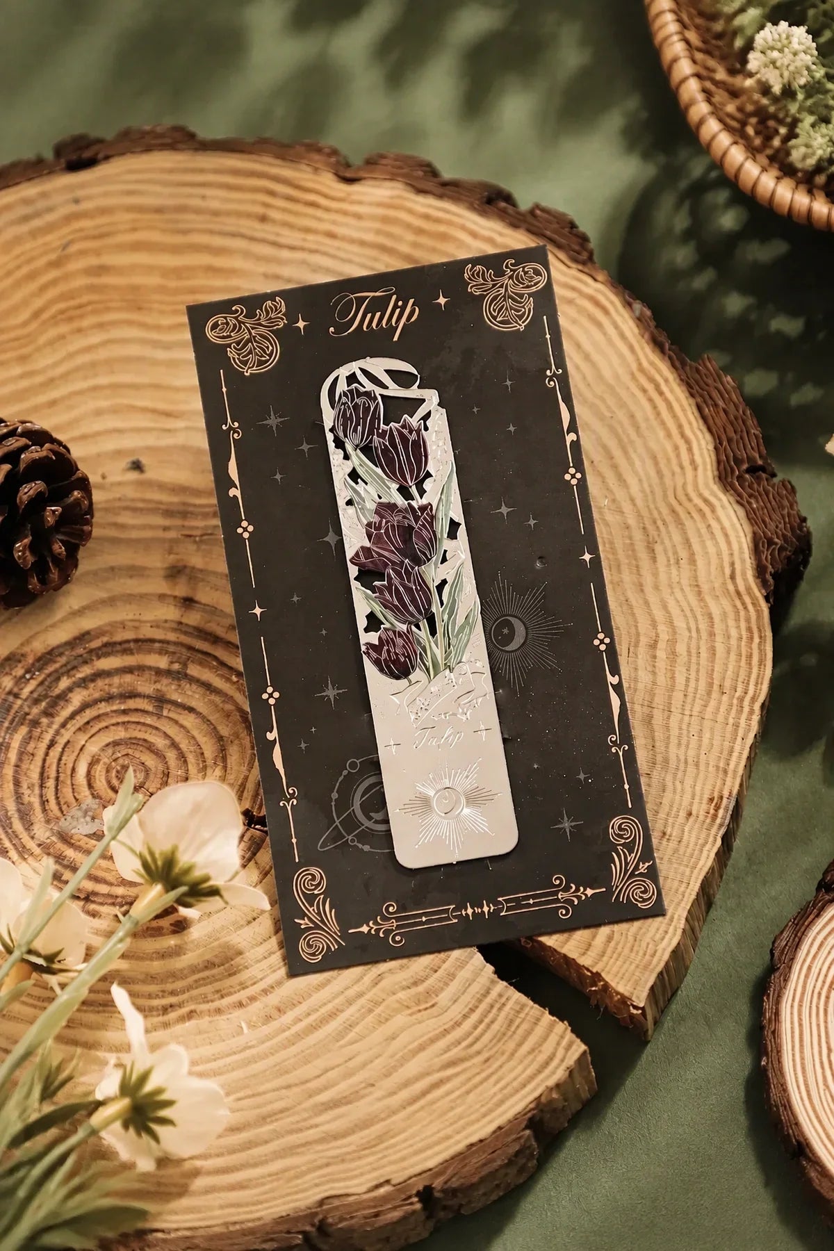 Midnight Bloom Silver-Etched Metal Bookmark