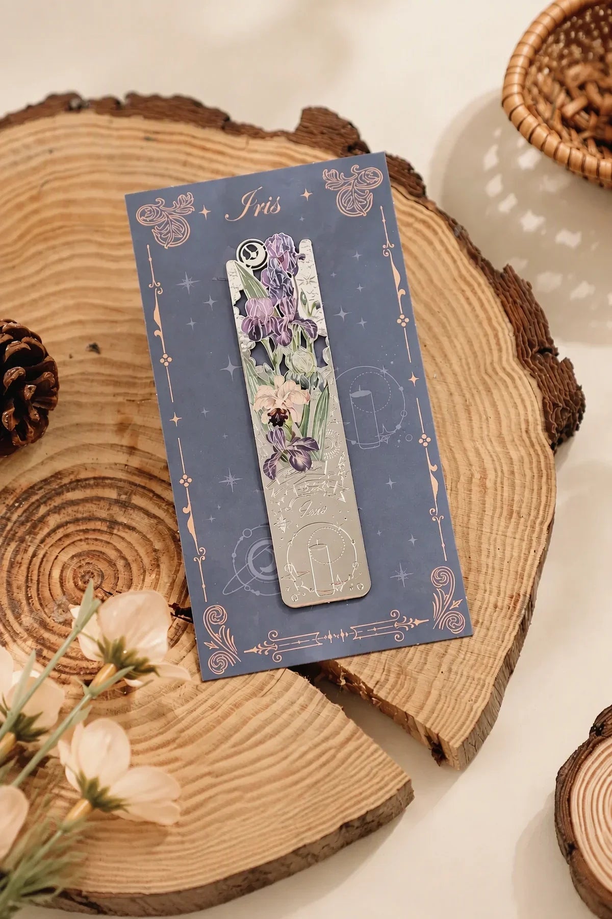 Midnight Bloom Silver-Etched Metal Bookmark