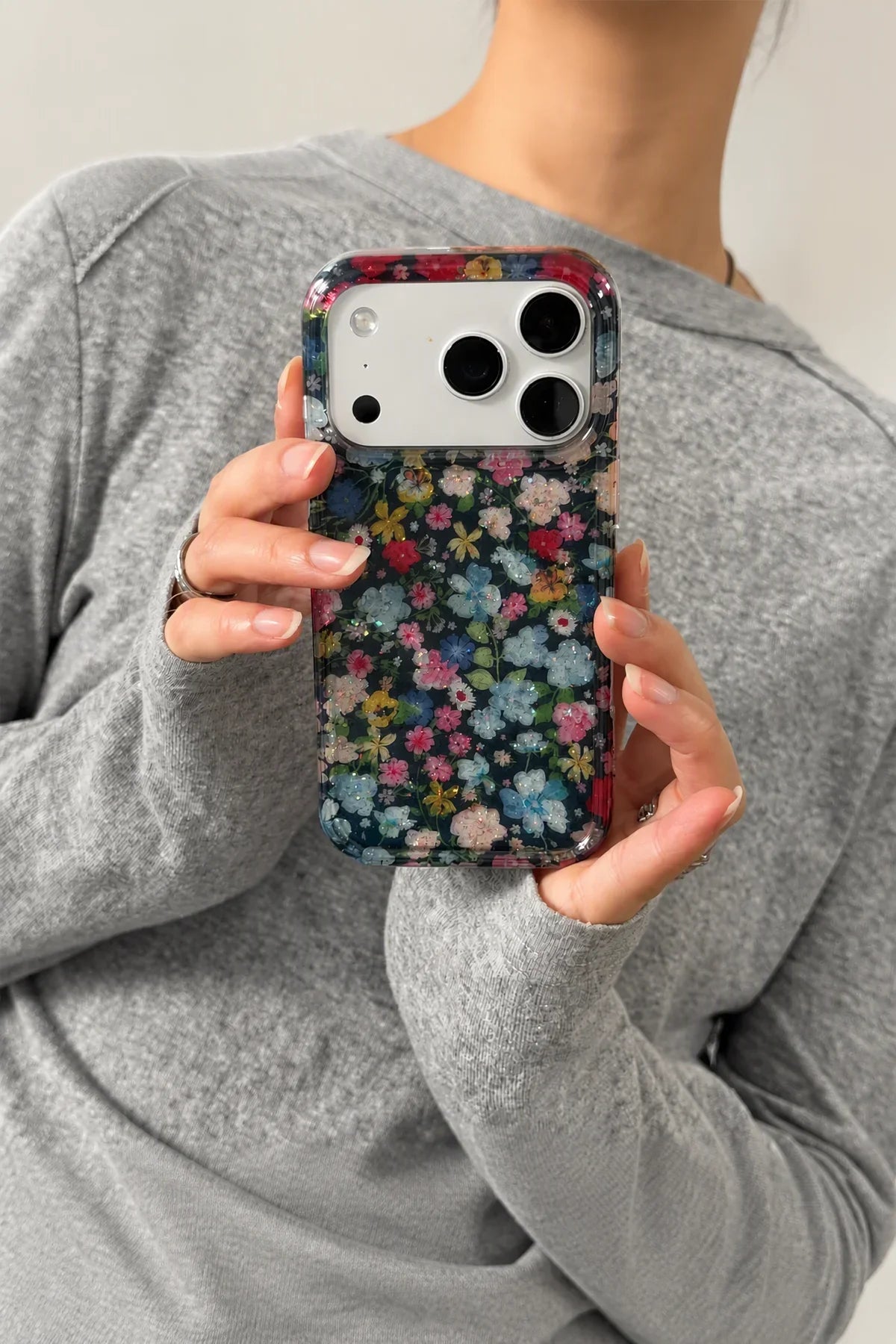 Midnight Meadow Glitter Plastic Phone Case