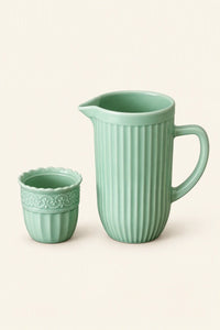 Garden Border Mint Glass Pitcher and Cup Set