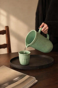 Garden Border Mint Glass Pitcher and Cup Set