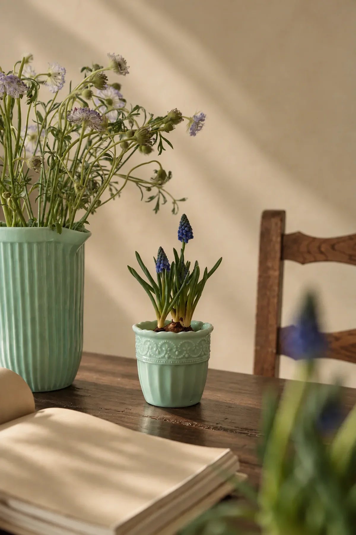 Garden Border Mint Glass Pitcher and Cup Set