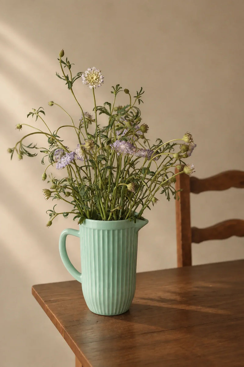 Garden Border Mint Glass Pitcher and Cup Set