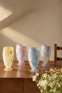 Painted Haze Pastel Glass-Look Flower Vase by TRLab Shop featuring an abstract pattern and a footed design.