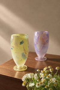 Painted Haze Pastel Glass-Look Flower Vase with abstract pattern, footed design, by TRLab Shop, showcasing its colorful, artistic style.