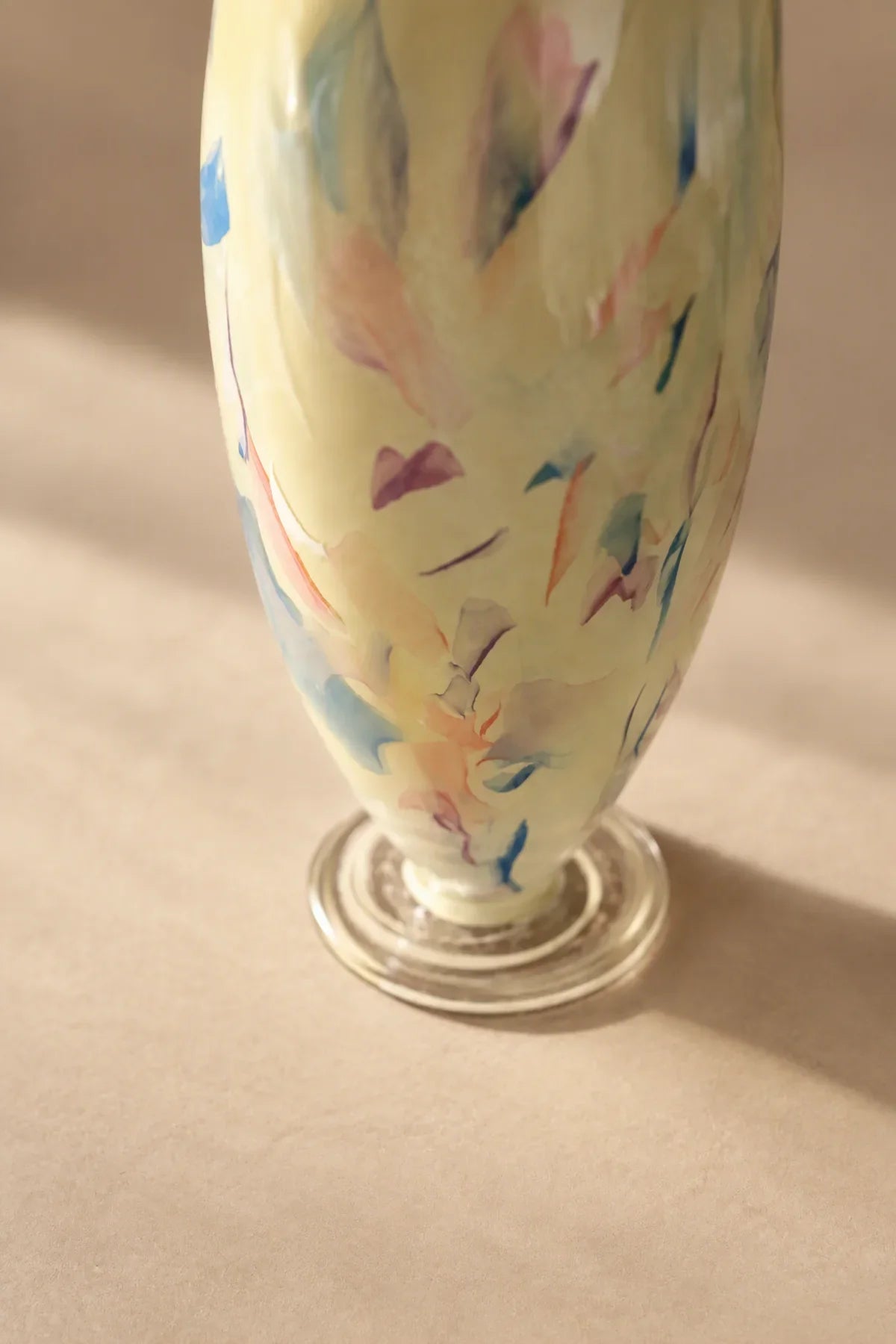 Painted Haze Pastel Glass-Look Flower Vase by TRLab Shop featuring an abstract pattern and footed design.