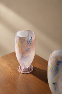 Painted Haze Pastel Glass-Look Flower Vase by TRLab Shop, with abstract pattern and footed design, showcasing pastel colors and glass finish.