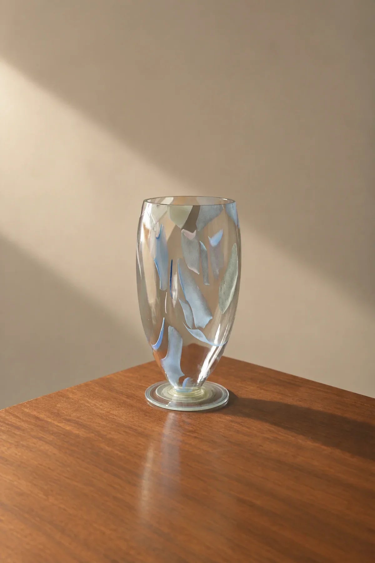 Painted Haze Pastel Glass-Look Flower Vase with abstract pattern, footed design, by TRLab Shop, showcasing pastel colors and glass-like finish.