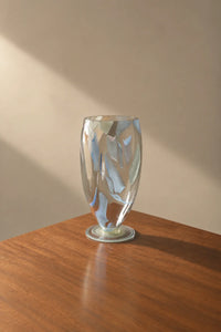 Painted Haze Pastel Glass-Look Flower Vase with abstract pattern, footed design, by TRLab Shop, showcasing pastel colors and glass-like finish.