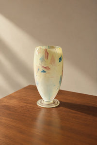 Painted Haze Pastel Glass-Look Flower Vase by TRLab Shop, footed with abstract pattern, pastel colors, and glass-like finish.