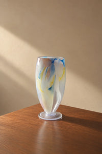 Painted Haze Pastel Glass-Look Flower Vase by TRLab Shop, featuring an abstract pattern and a footed design in soft pastel colors.