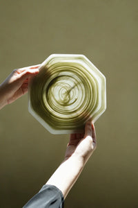 Meadow Orbit Sage Glass Serving Plate
