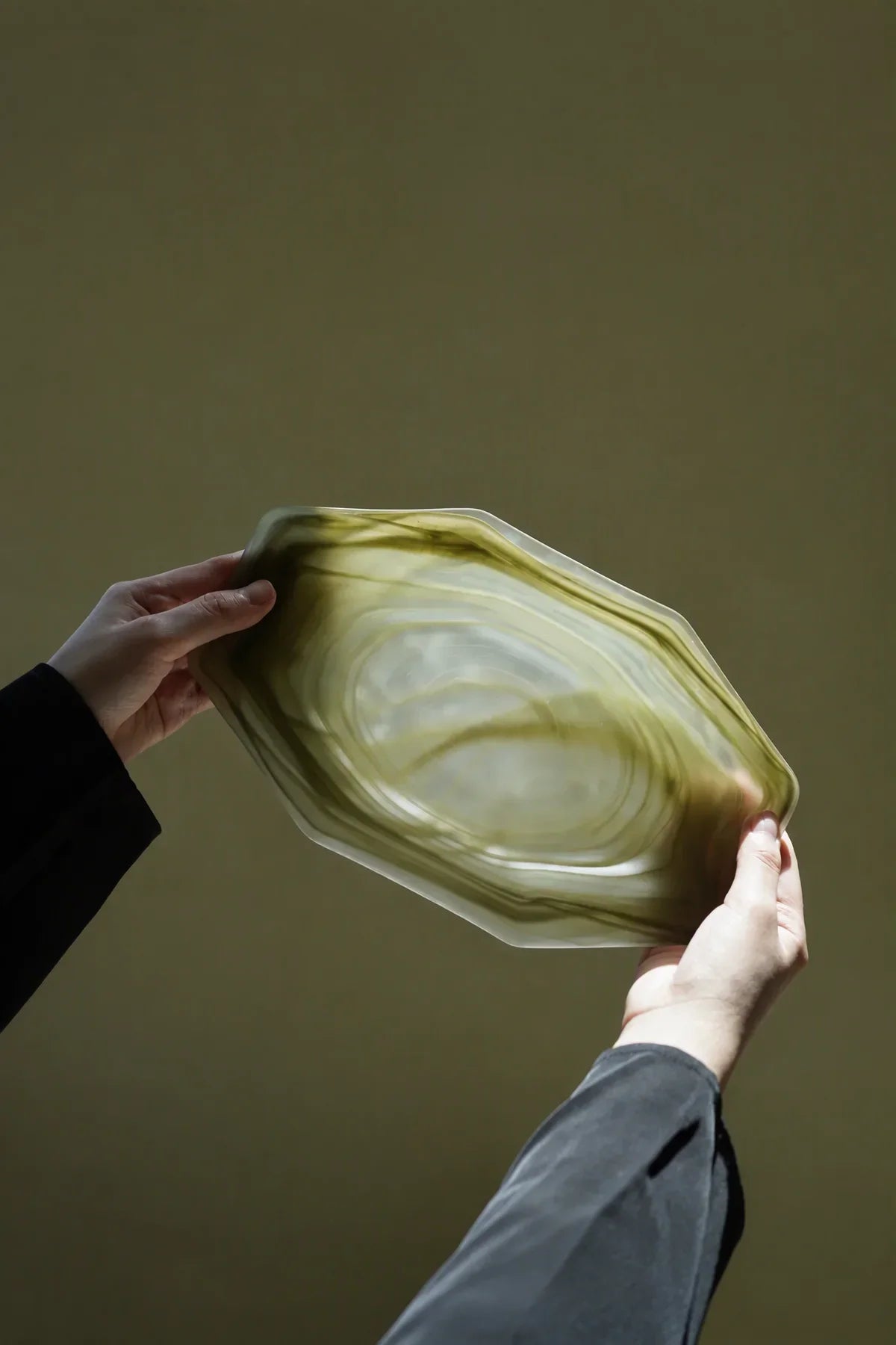 Meadow Orbit Sage Glass Serving Plate