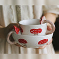 Red Mushroom White Ceramic Bowl