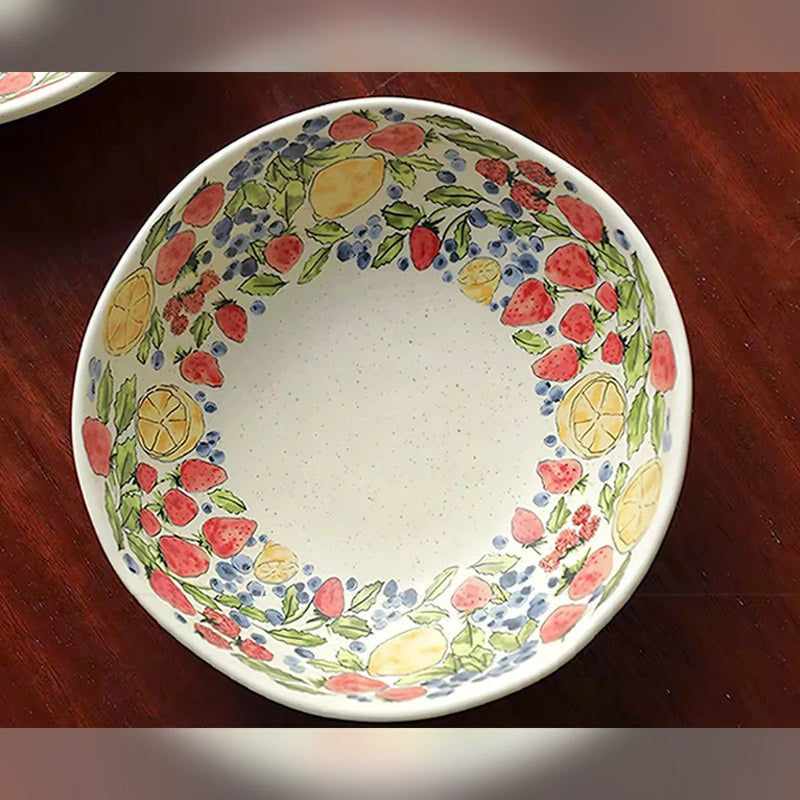 Painted Fruit White Ceramic Plates - 8-inch Rimmed Plate (Fruit)