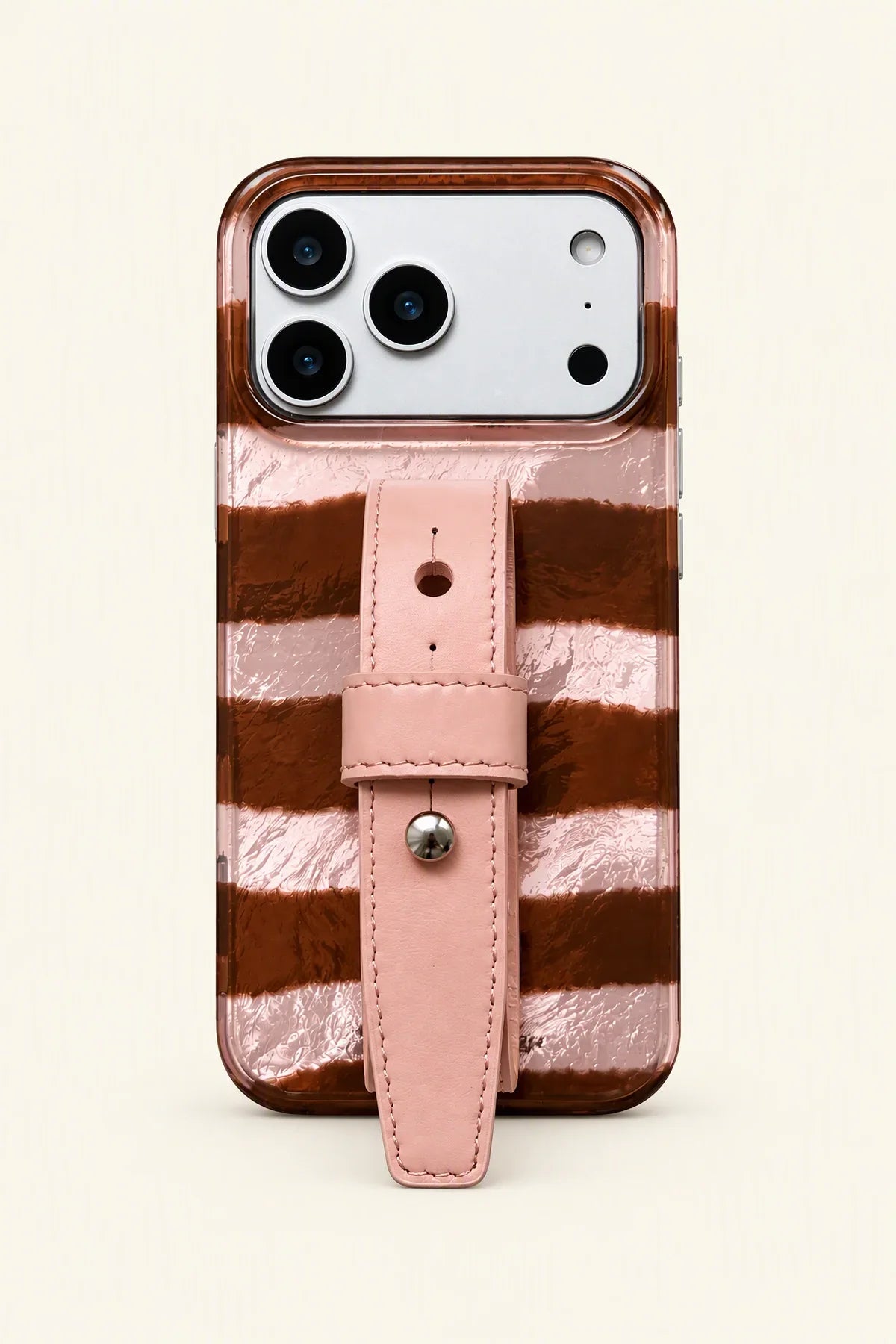 Strawberry Mousse Pink and Brown TPU Phone Case with Strap