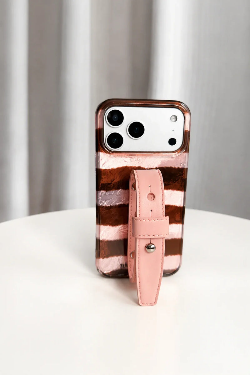 Strawberry Mousse Pink and Brown TPU Phone Case with Strap