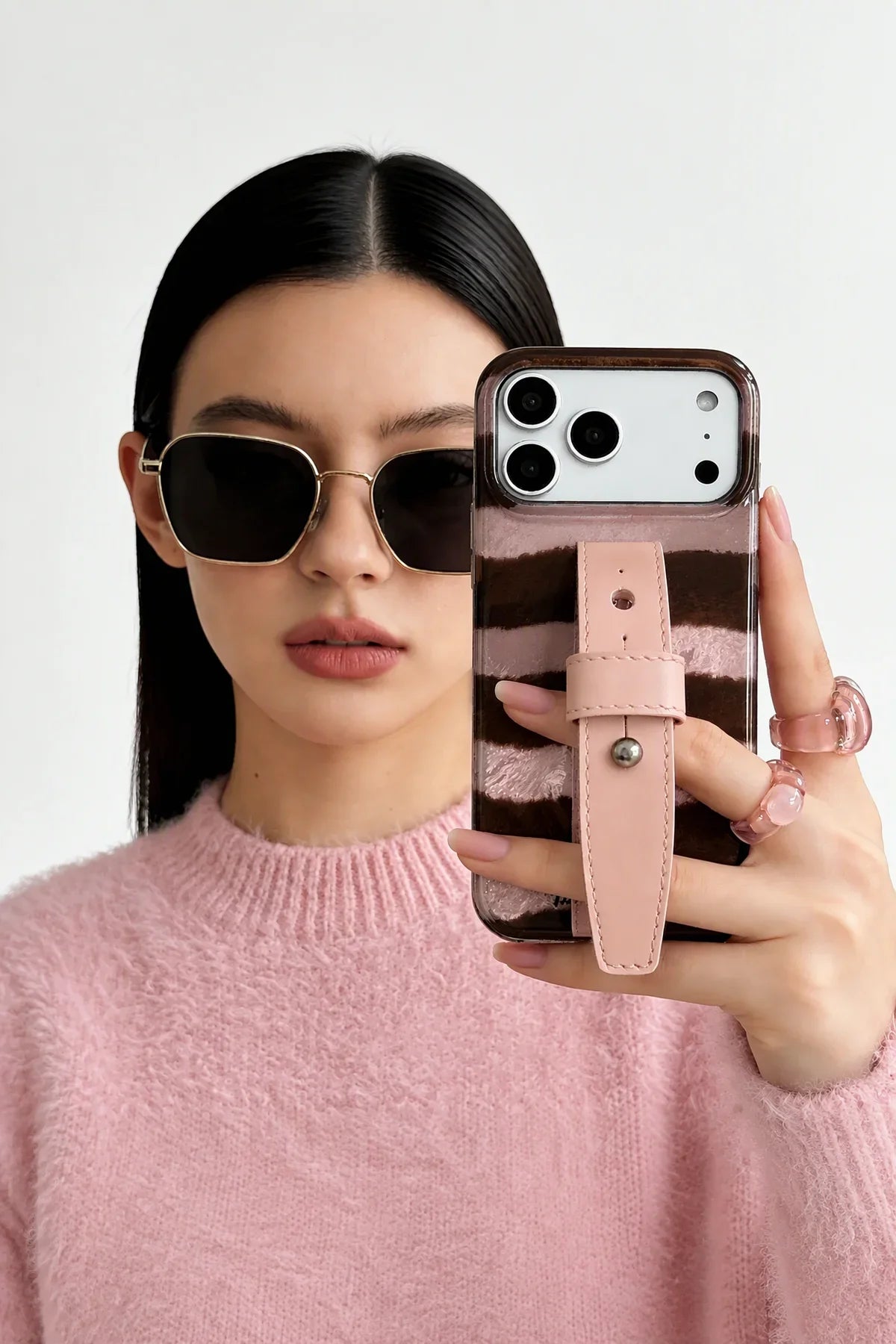 Strawberry Mousse Pink and Brown TPU Phone Case with Strap