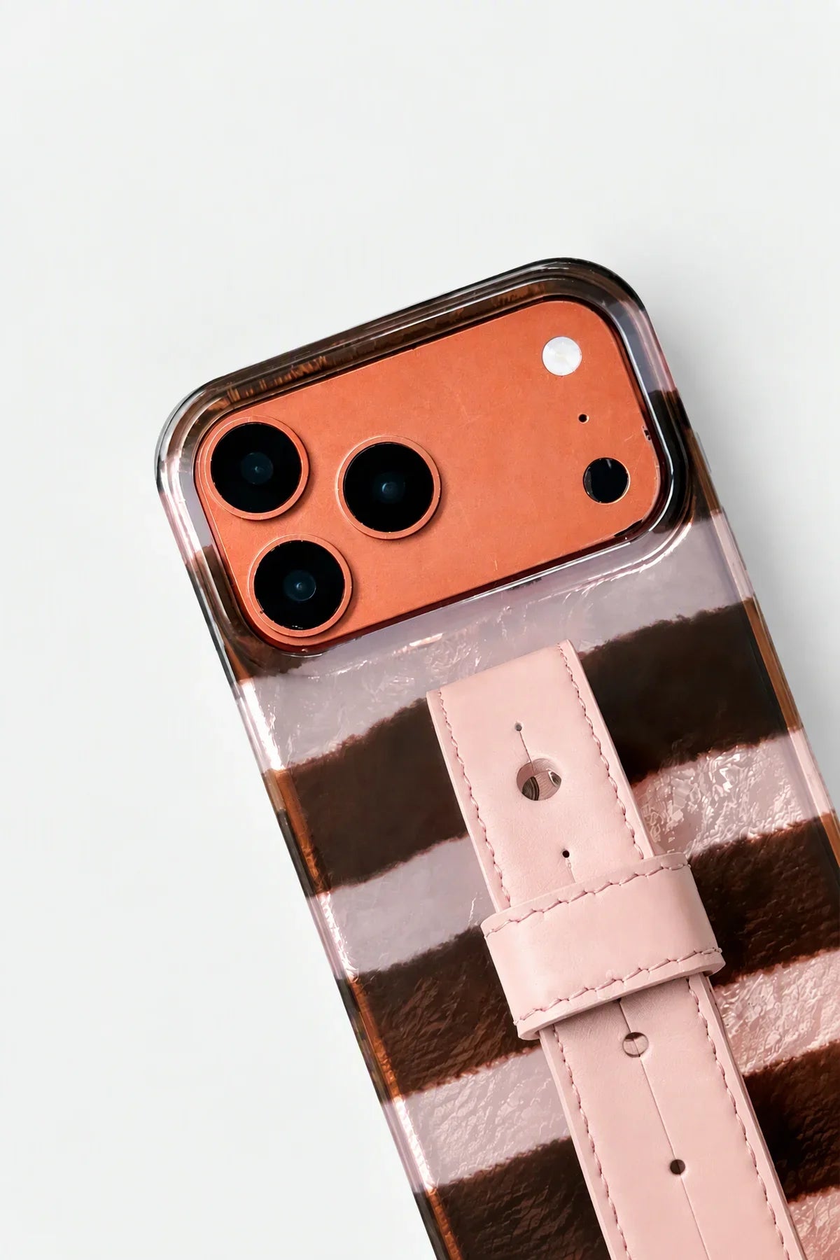 Strawberry Mousse Pink and Brown TPU Phone Case with Strap