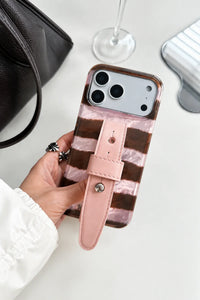 Strawberry Mousse Pink and Brown TPU Phone Case with Strap