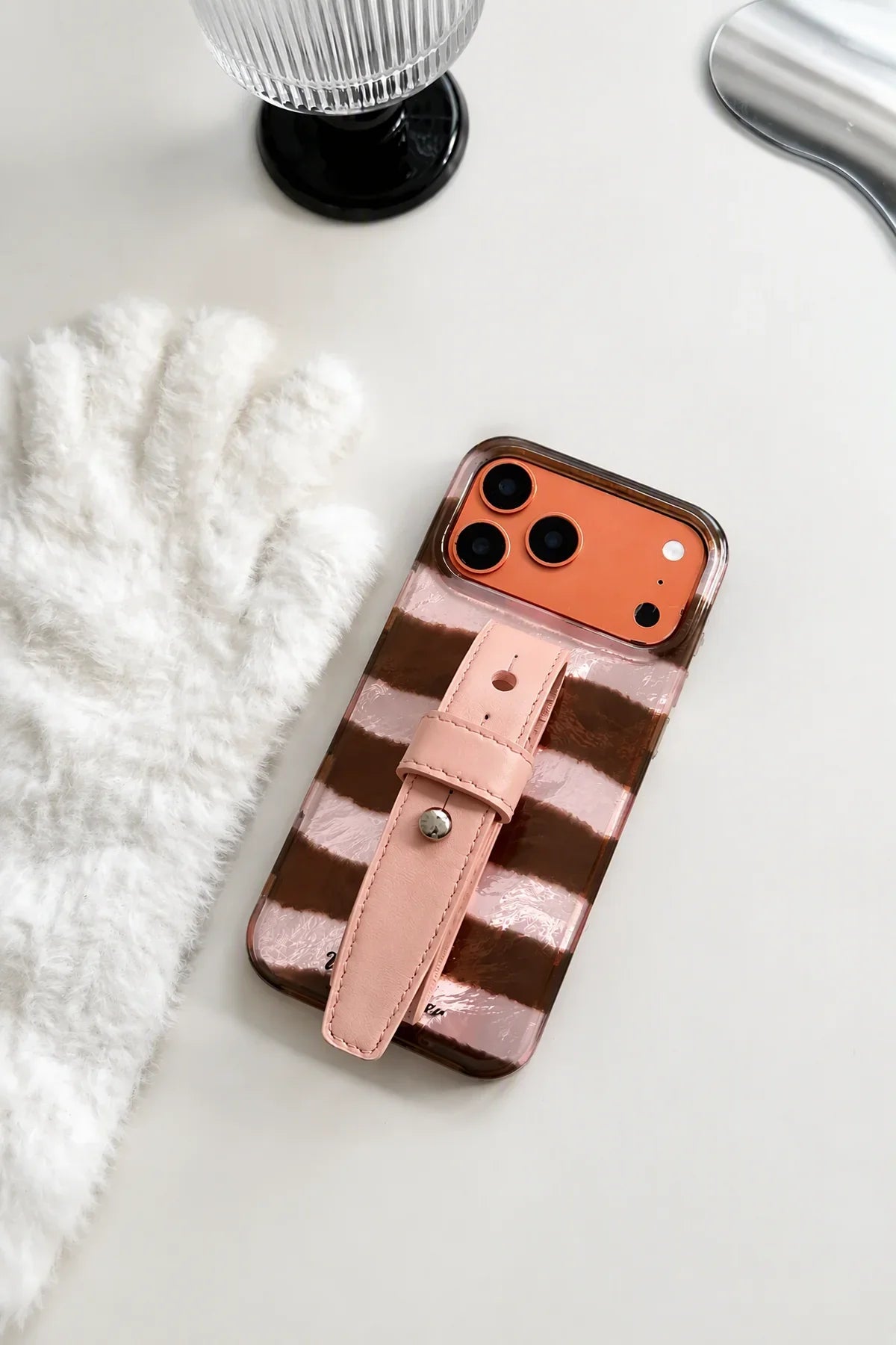 Strawberry Mousse Pink and Brown TPU Phone Case with Strap