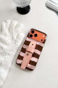 Strawberry Mousse Pink and Brown TPU Phone Case with Strap