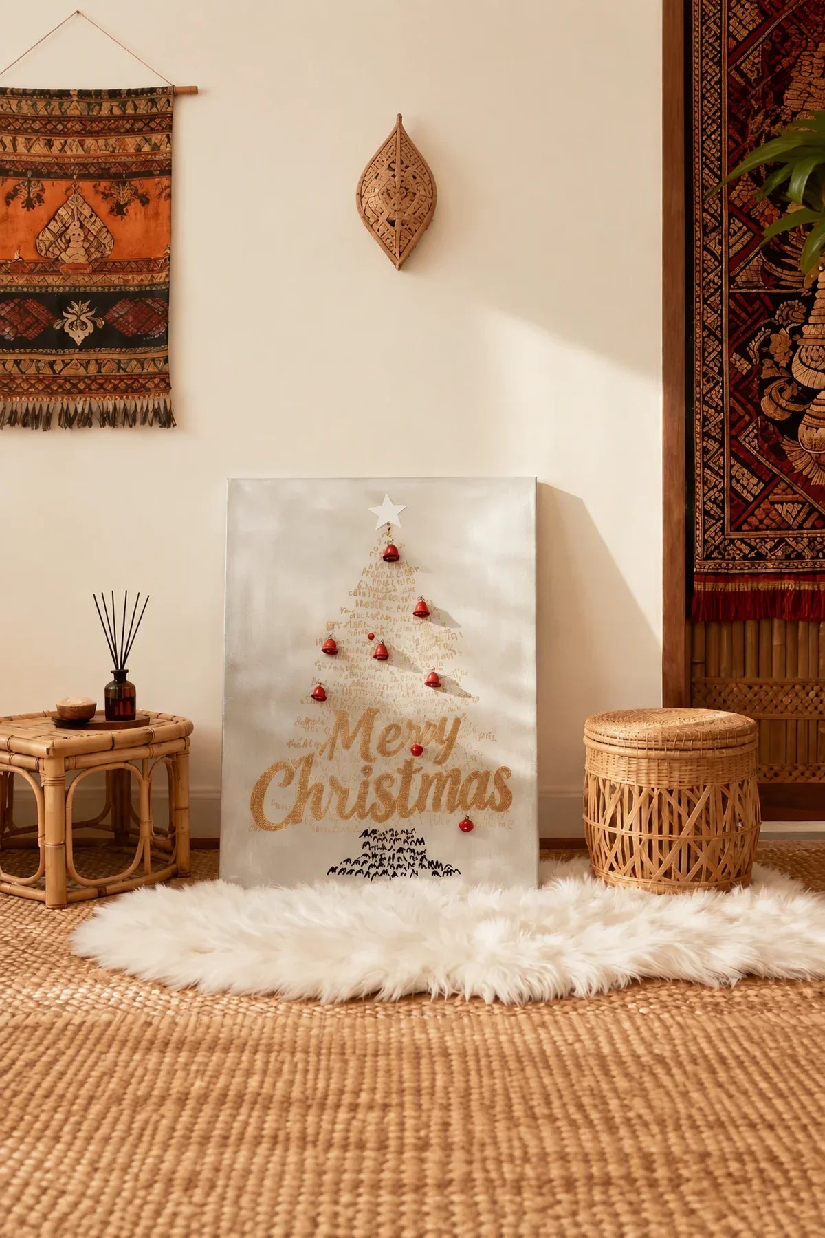 Written Wishes Warm Light Christmas Tree Canvas Wall Art