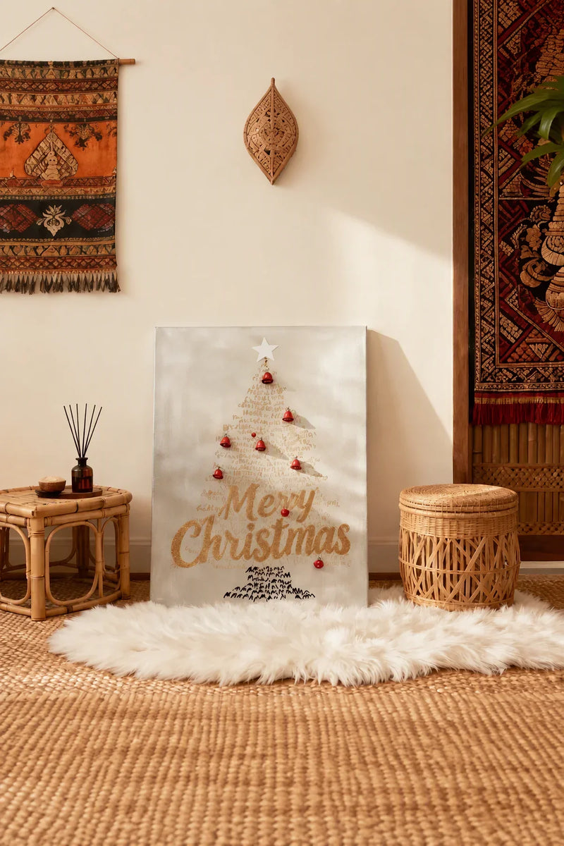 Written Wishes Warm Light Christmas Tree Canvas Wall Art