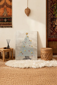 Written Wishes Gold Turquoise Christmas Tree Canvas Wall Art